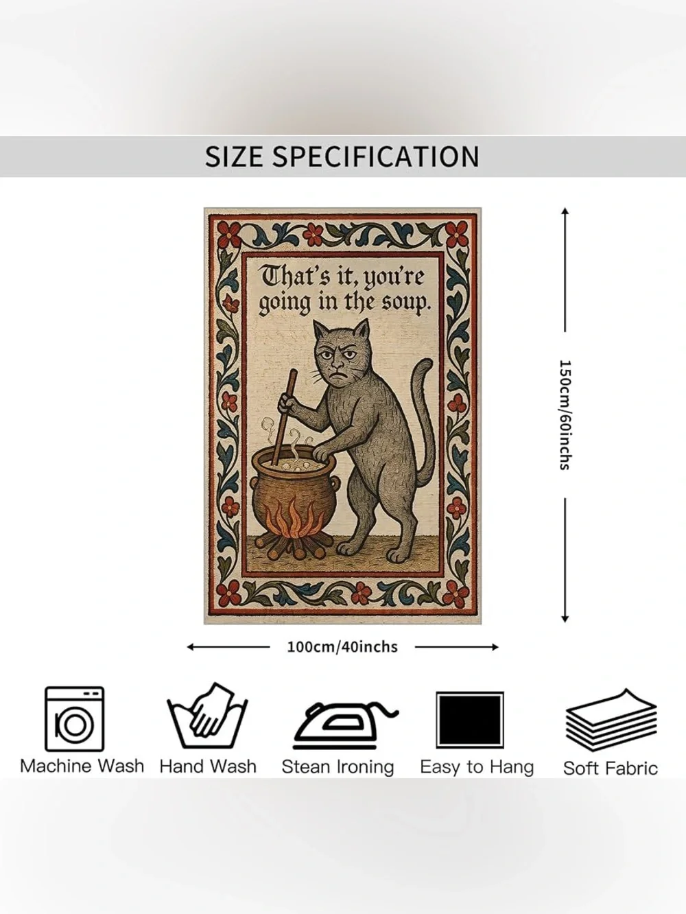 Humorous Cat Art Print - Gray Cat Illustration Tapestry